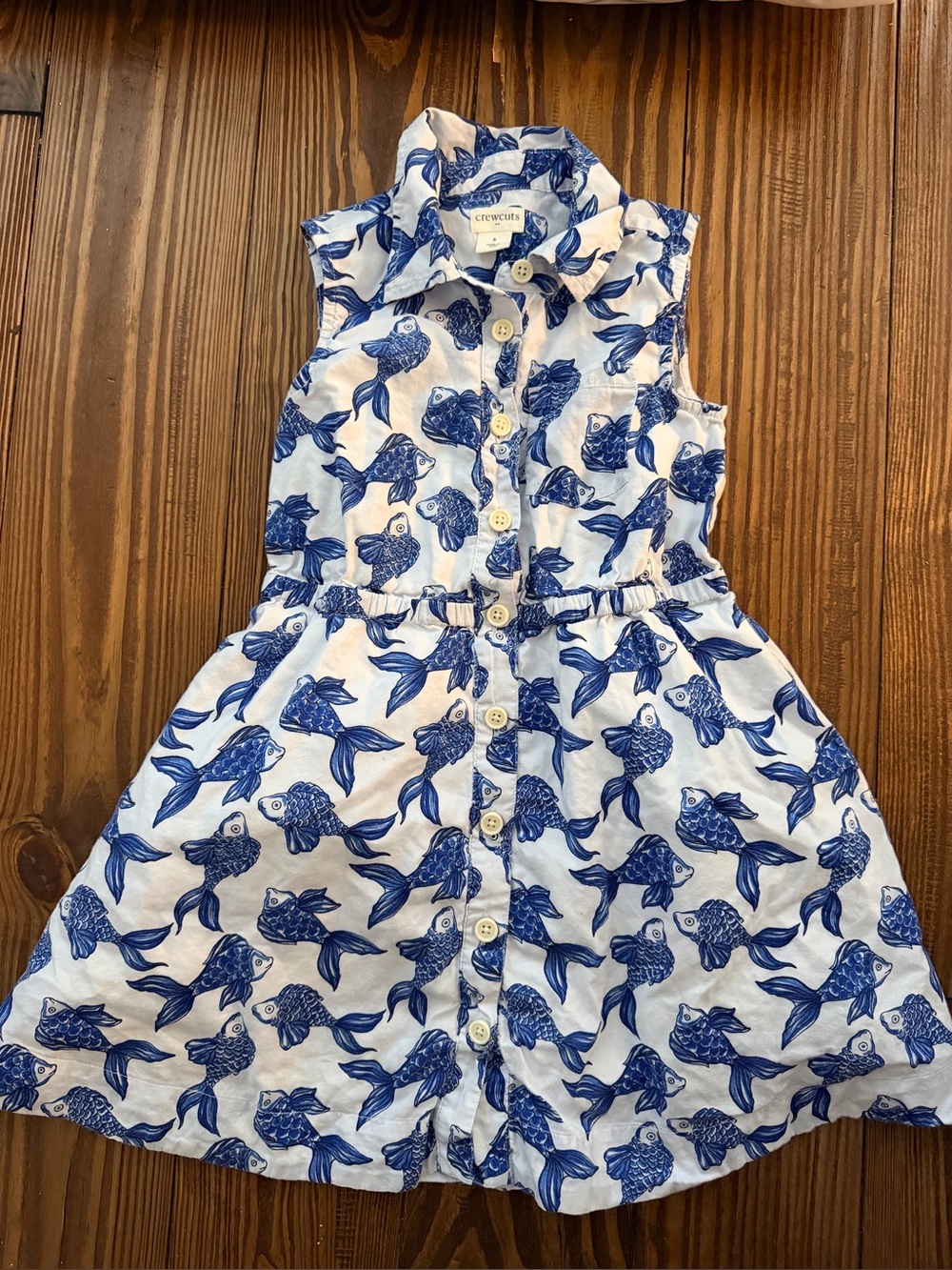 Crewcuts White Dress with Blue Fish Print